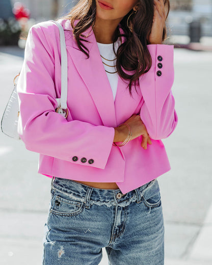 Pink Cityscape Crop Blazer