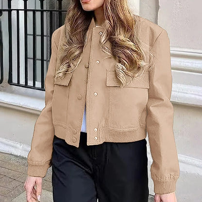 Dressy Long Sleeve Cropped Wi Pocket Slim Button Overwear Soild Chic Stylish Elegant Fashionable Cardigan Winter Jacket