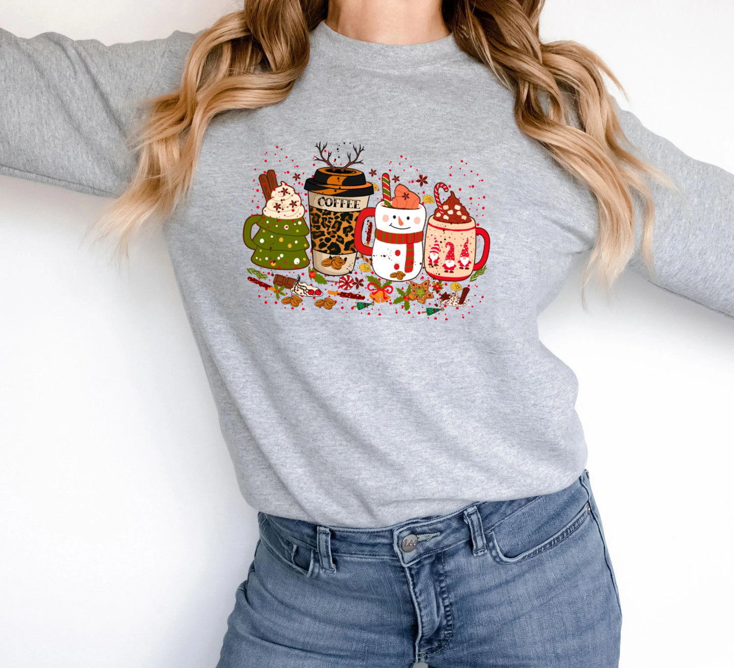 Colored Coffee Party Aesthetic Pure Cotton Jumper Graphic Christmas Hoodie