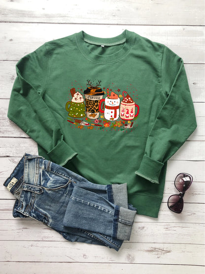 Colored Coffee Party Aesthetic Pure Cotton Jumper Graphic Christmas Hoodie