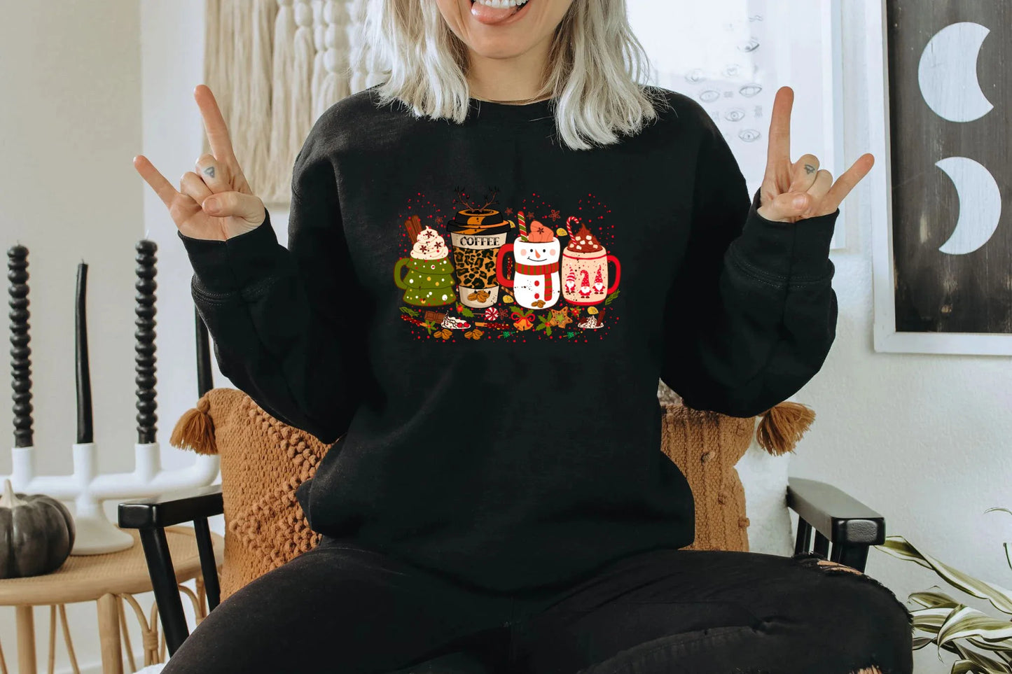 Colored Coffee Party Aesthetic Pure Cotton Jumper Graphic Christmas Hoodie