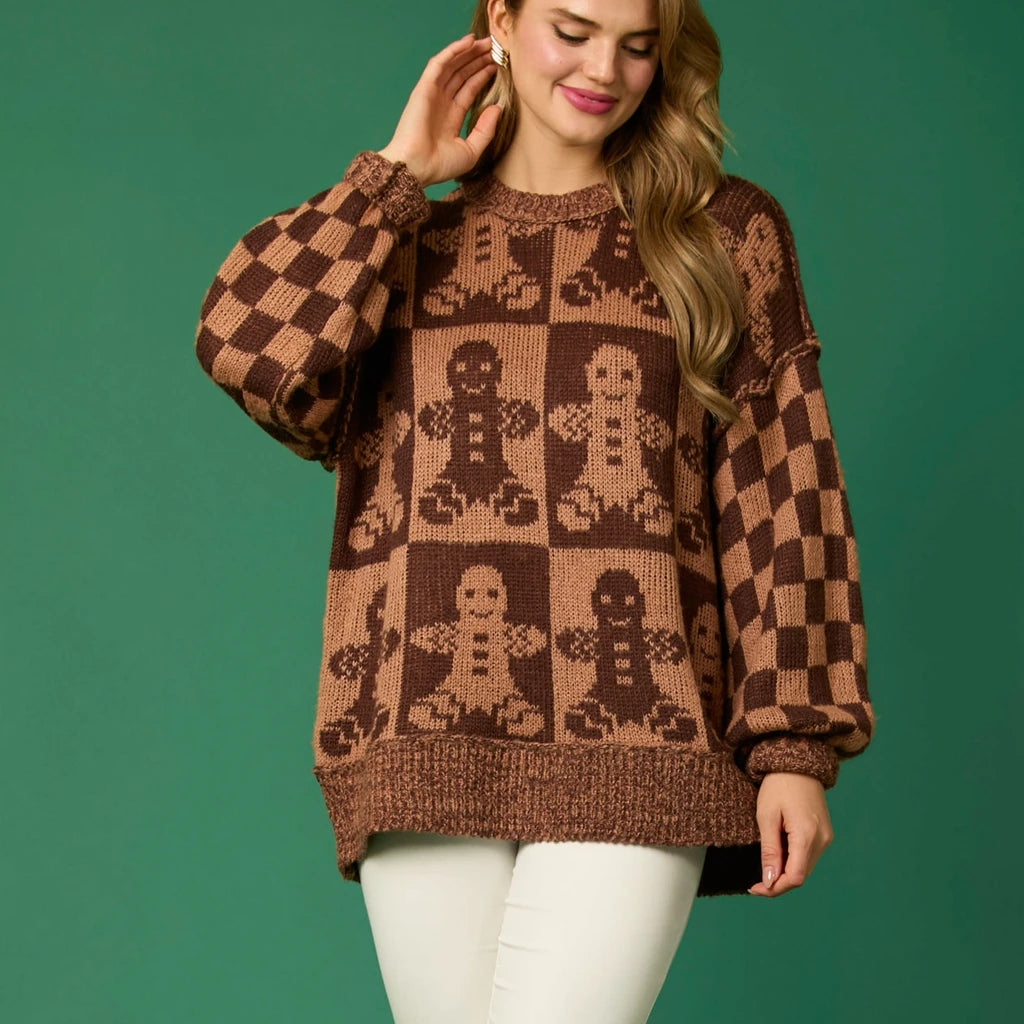 Halloween Christmas Round Neck Long Sleeve Aesthetic Gingerbread Loose Christmas Sweater