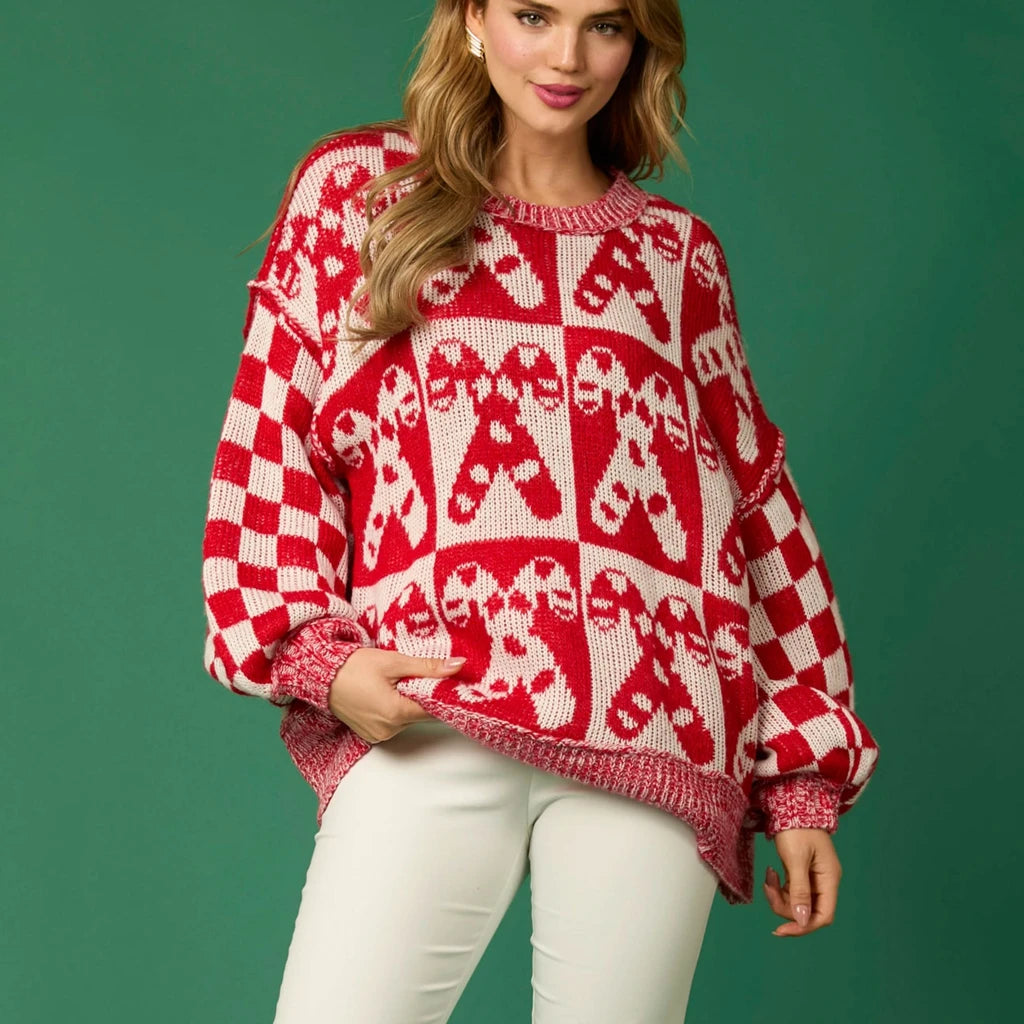 Halloween Christmas Round Neck Long Sleeve Aesthetic Gingerbread Loose Christmas Sweater