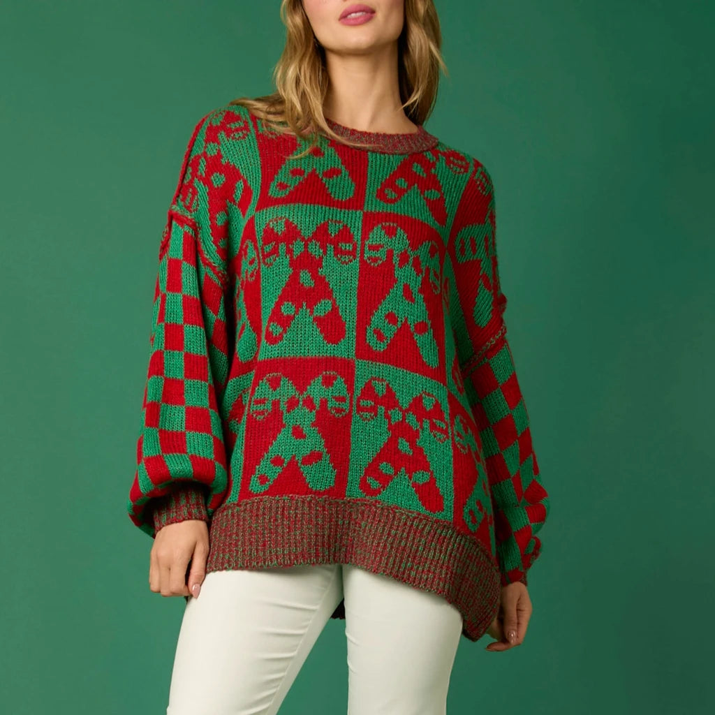 Halloween Christmas Round Neck Long Sleeve Aesthetic Gingerbread Loose Christmas Sweater