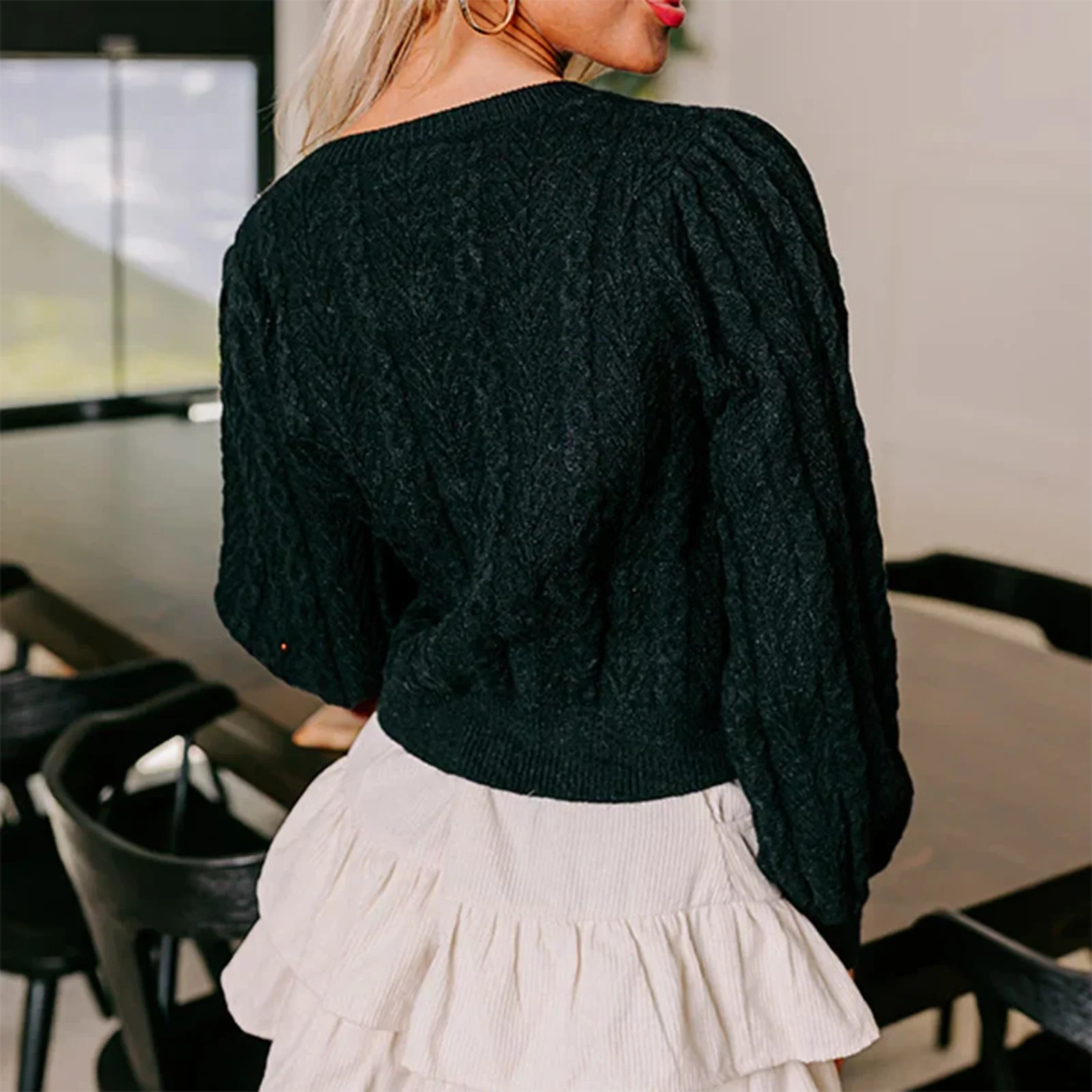 Cable Knit Split Front Bow Cardigan Cardigan-241208