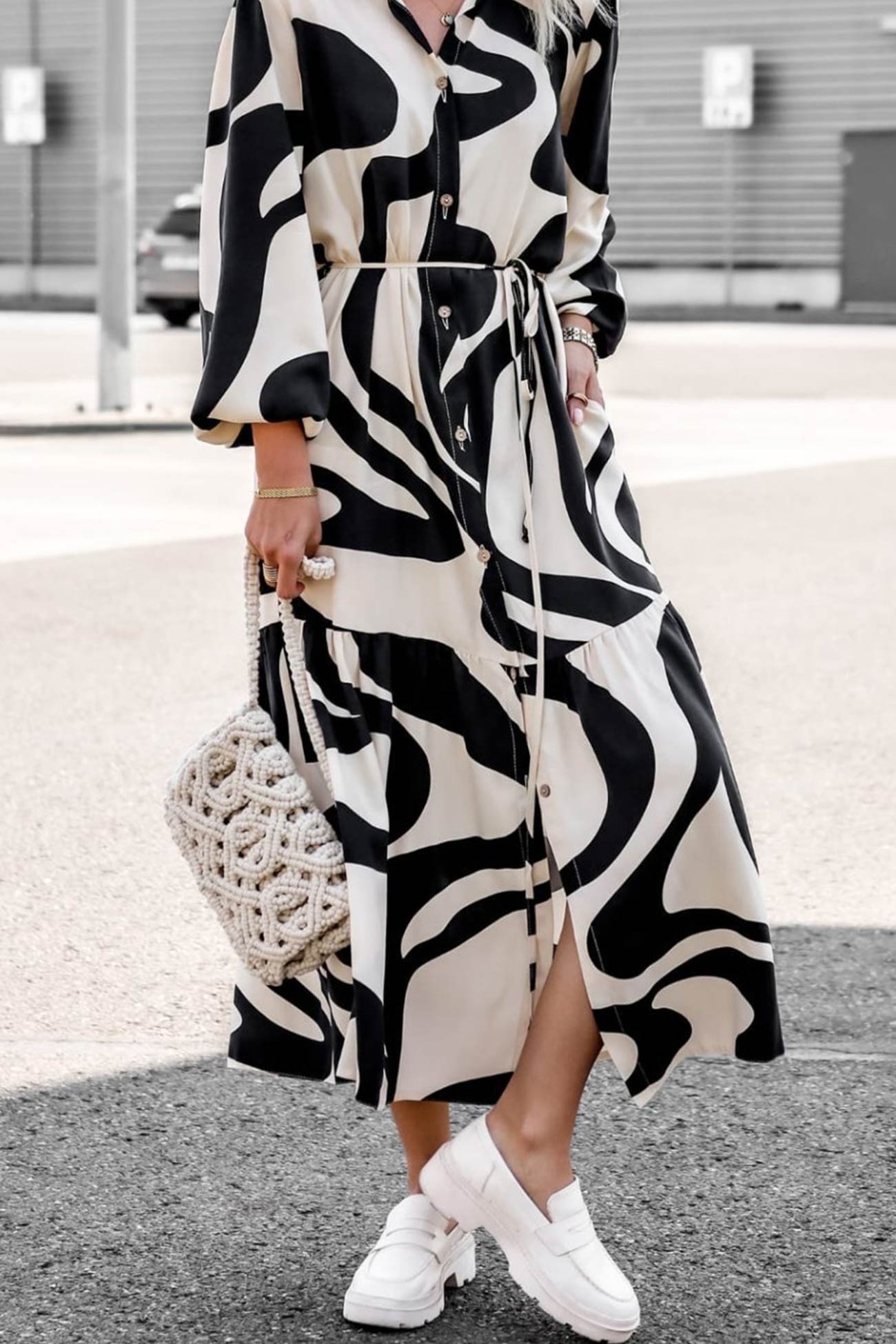 Printed Strappy Shirt Dress with Contrast