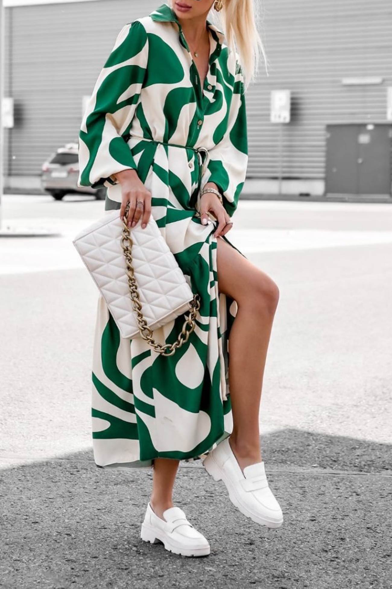 Printed Strappy Shirt Dress with Contrast