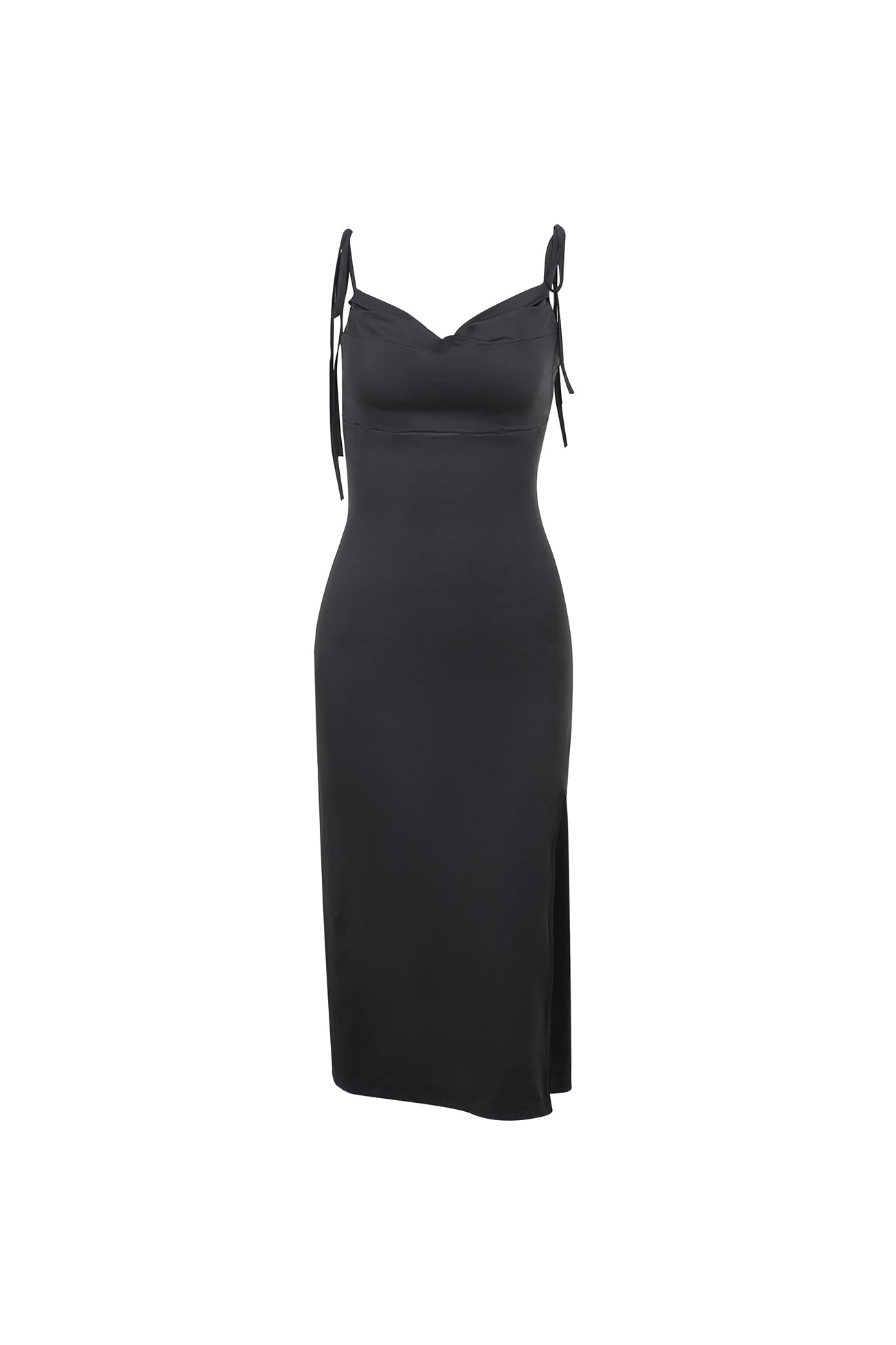 Cowl Neck Tie-straps Dress with Slit