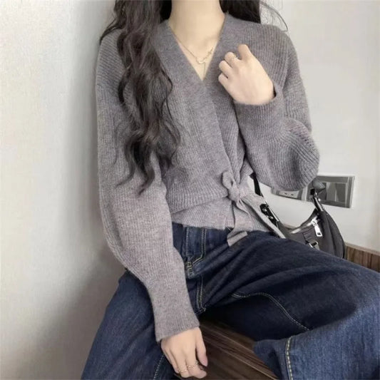 Tie-Up Waist Slimming Knit Cardigan