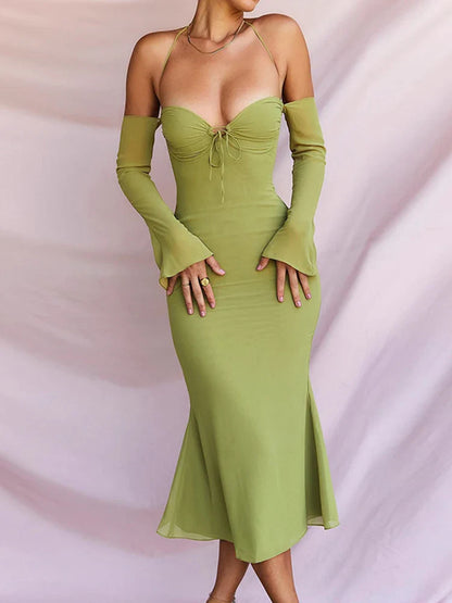 Cryptographic Green Mesh Sheer Midi Dress