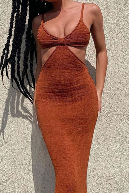 Twisted-front Backless Knit Cami Dress with Cutout