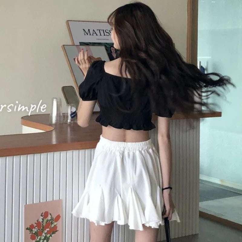 Korean Style Waist Lace-up Ruffles Pleated Skirt