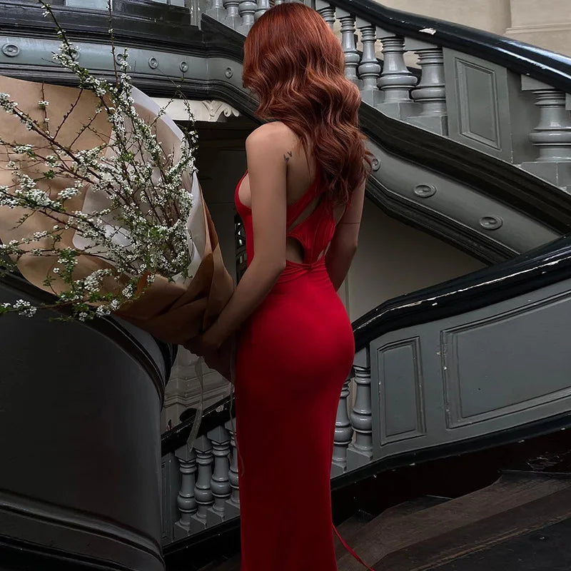 Elegant Off Shoulder High Waist Slim Long Red Luxury Evening Christmas Party Dress