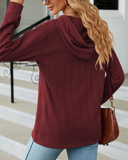 Buttoned Solid Color Hoodie