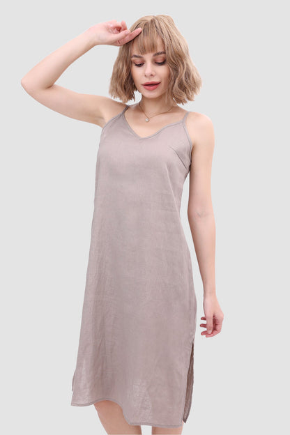 Linen Slip Dress with Daisy Embroidery