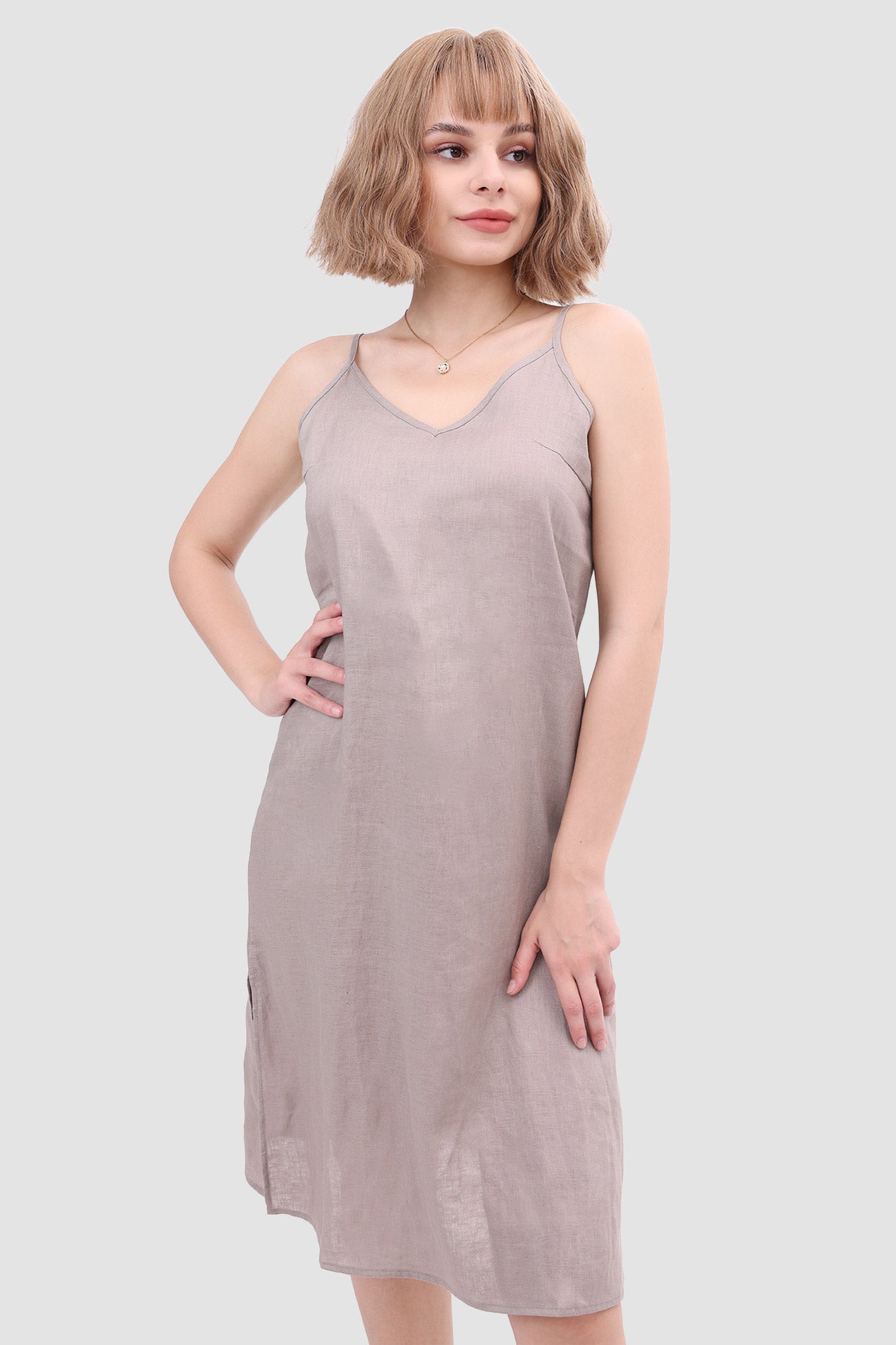 Linen Slip Dress with Daisy Embroidery