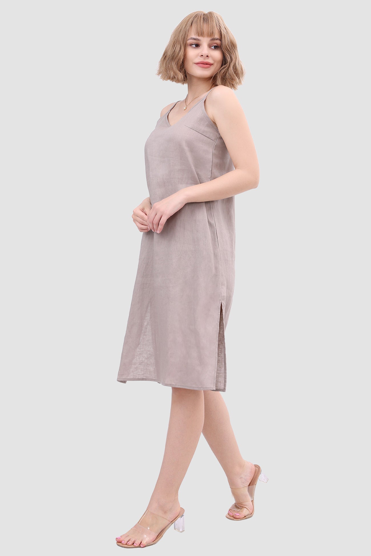 Linen Slip Dress with Daisy Embroidery