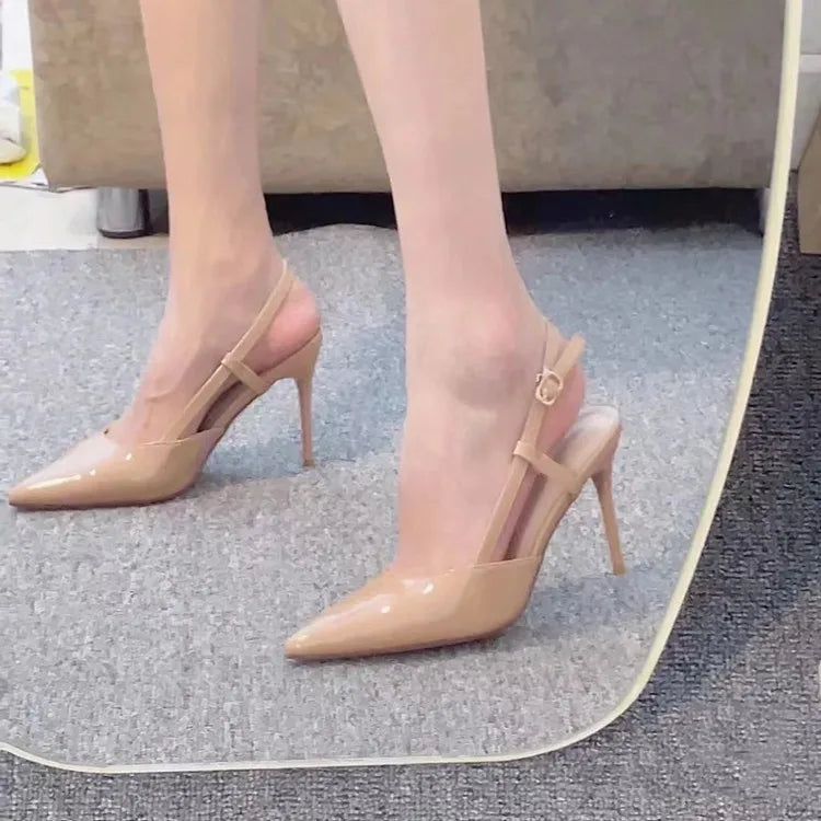 Apricot Slingback High Heels - Retro Pointed Toe Stiletto Pumps