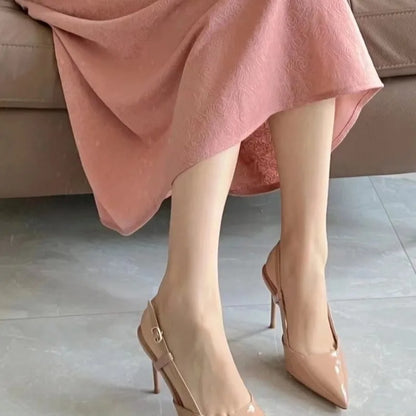 Apricot Slingback High Heels - Retro Pointed Toe Stiletto Pumps