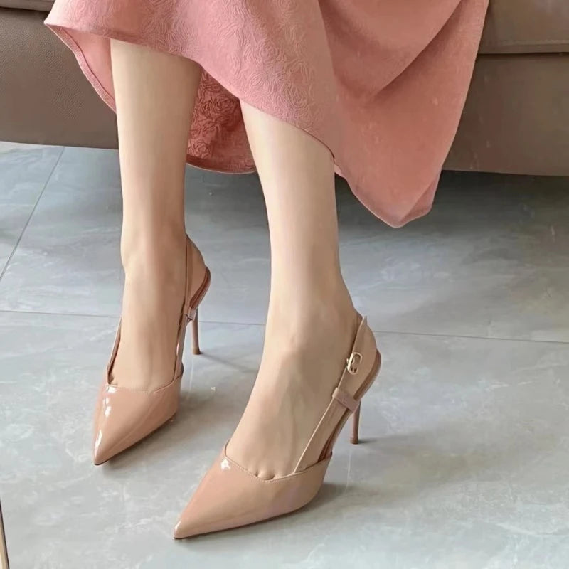 Apricot Slingback High Heels - Retro Pointed Toe Stiletto Pumps