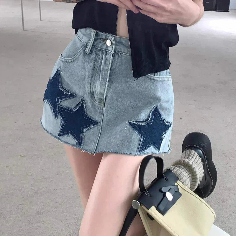 Vintage Stars Retro Y2K Harajuku A-Line Korean Skirt