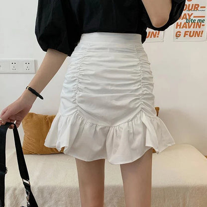 Ruffle Sweet Mini Skirt White A-line Solid Cute Skirt