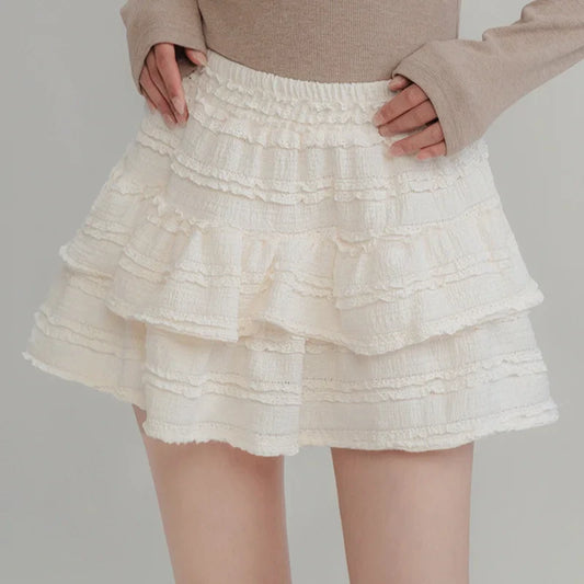 Fairycore White Lace Patchwork Layered Skirt