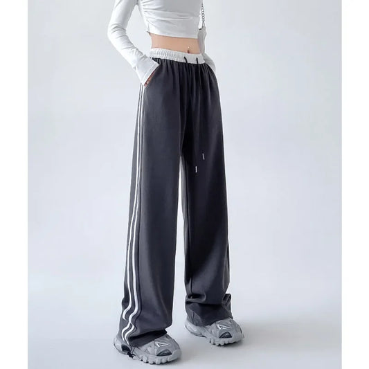 Gray Striped Casual Sweatpants Pants