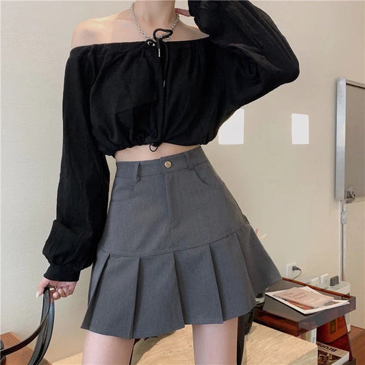 Korean Preppy High Waist A-Line Cute Short Skirt