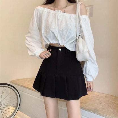 Korean Preppy High Waist A-Line Cute Short Skirt