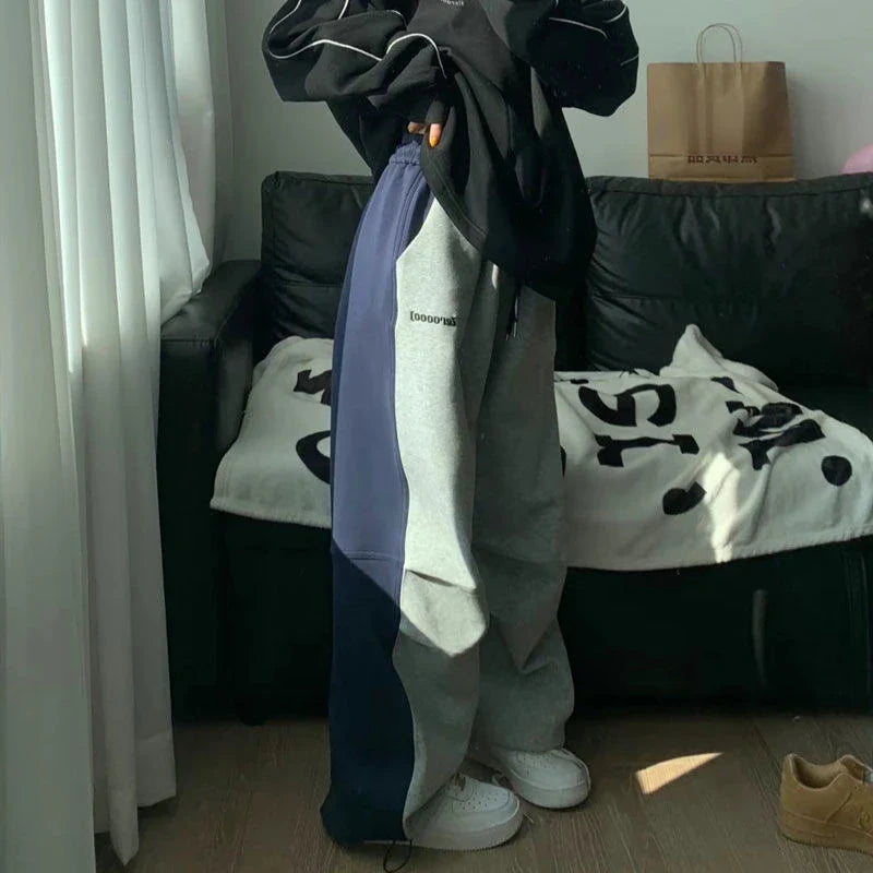 Y2K Patchwork Sweatpants Oversized Pants black / S