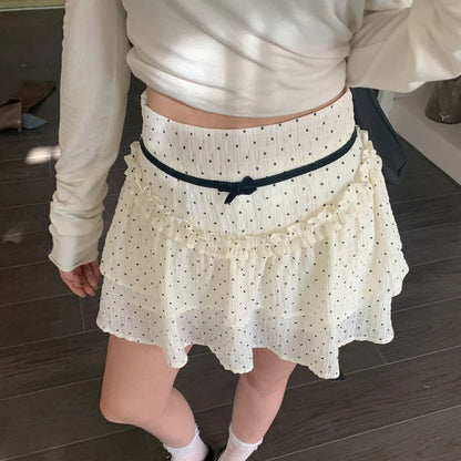 Ruffle Fairycore Lace Bow Layered Dot Skirt