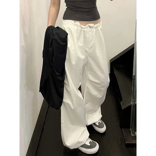 White Casual Elastic Pants