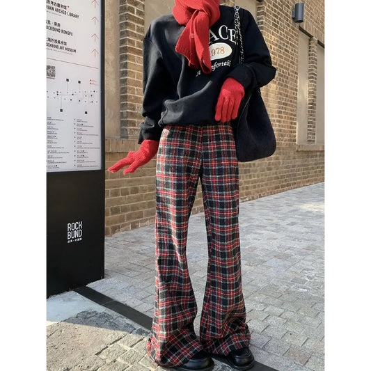 Red Plaid Y2K Women Wide Leg Pants