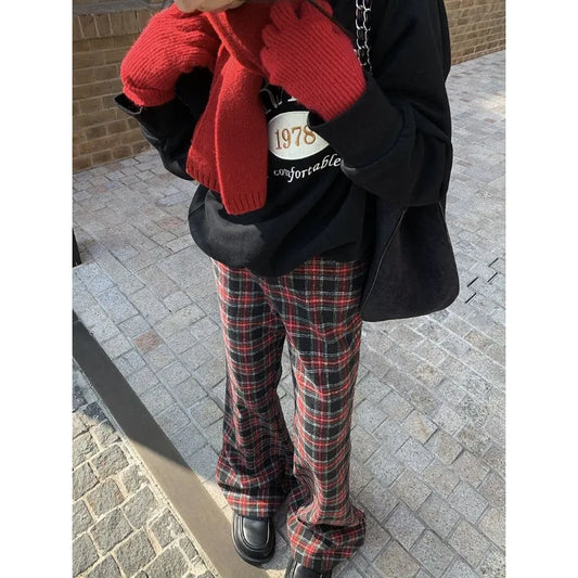 Red Plaid Y2K Women Wide Leg Pants