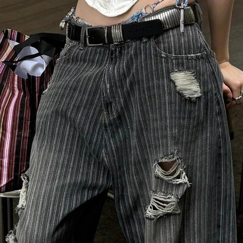 Striped Vintage Y2K Women Jeans Pants