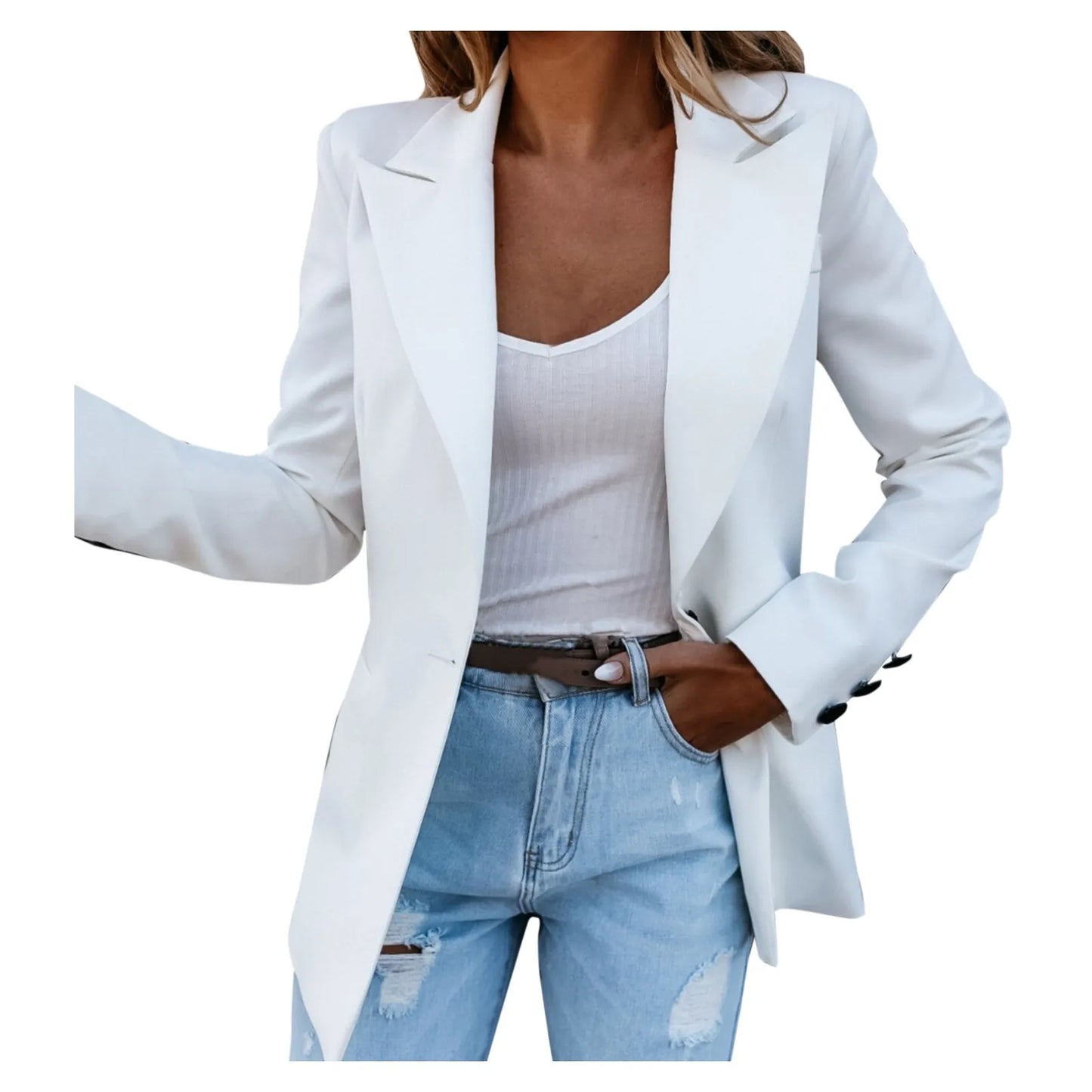 Autumn Winter Long Sleeves Turn Down Collar Outwear Suit Tops Slim Overcoat Women's Warm Chic Stylish Elegant Fashionable Versatile Jacket