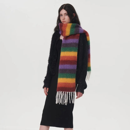 Rainbow Striped Thick Muffler Scarf for Autumn/Winter Warmth