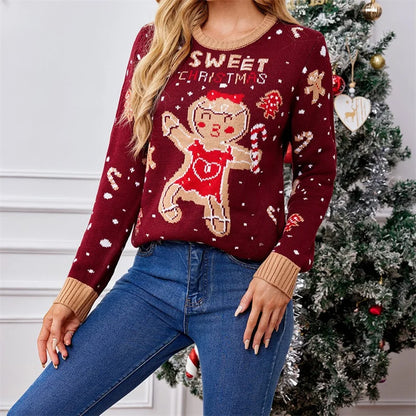 Loose Casual Christmas Print Warm Long Sleeve Knit Christmas Sweater