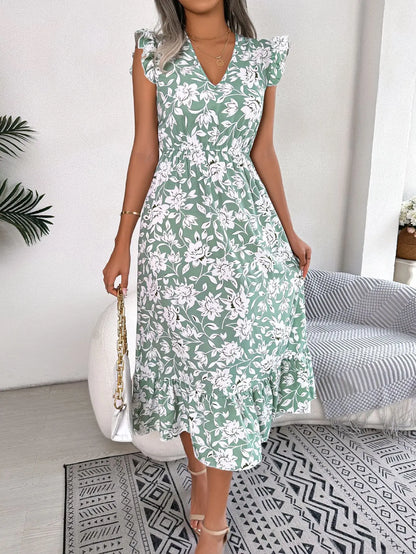 Sleeveless V Neck Summer A Line Midi Dress Boho Dress