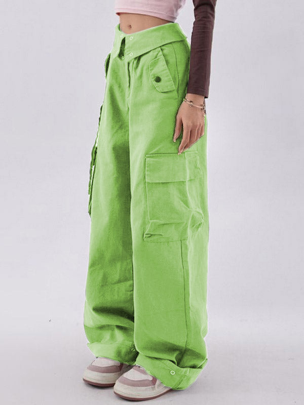 Buttoned Green Graceful Baggy Boyfriend Jeans