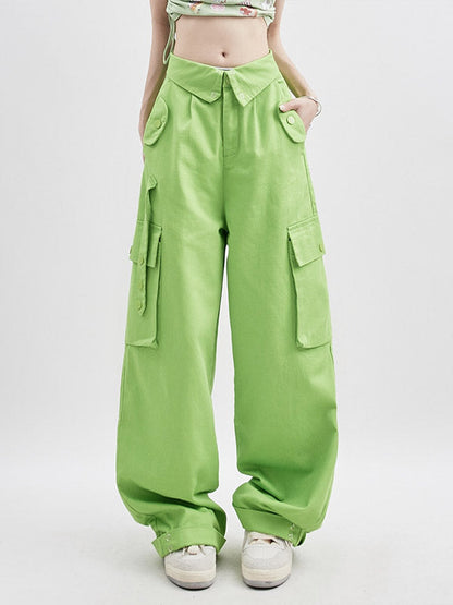 Buttoned Green Graceful Baggy Boyfriend Jeans