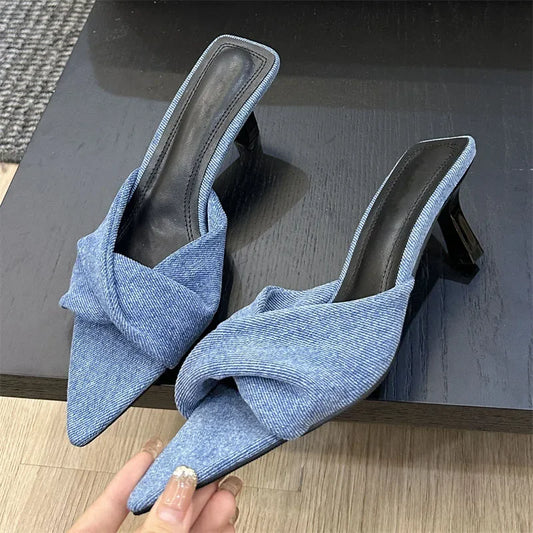 Eilyken Pleated Pointed Toe Women Slippers - Elegant Thin Low Heels Summer Slide Shoes