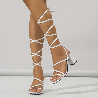 Eilyken Narrow Band Ankle Cross-Strap Sandals - Square Toe High Heels for Women - Banquet Party Shoes