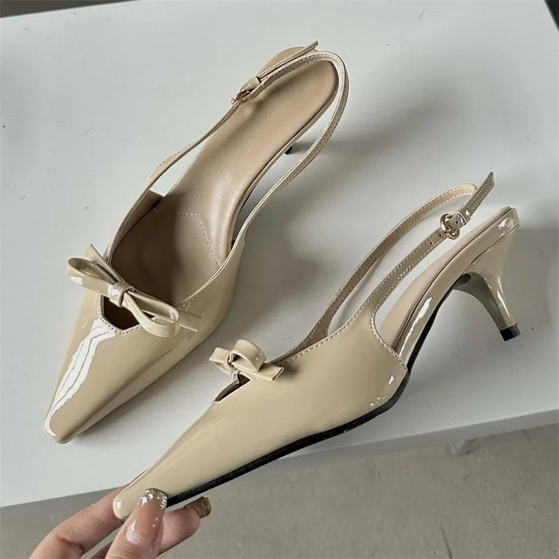 Eilyken Pointed Toe Pumps Sandals Slingbacks with Buckle Strap - Thin Heels for Wedding Party and Elegant Style