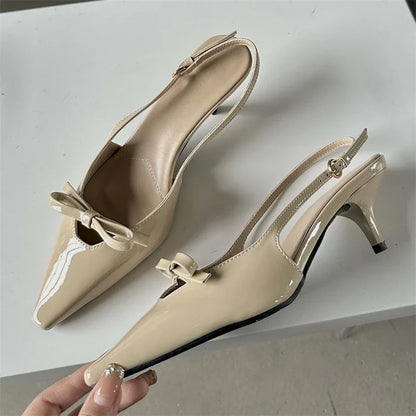 Fashion Pointed Elegant Slingbacks Buckle Strap Thin Heels Wedding Party Low Heel Pump