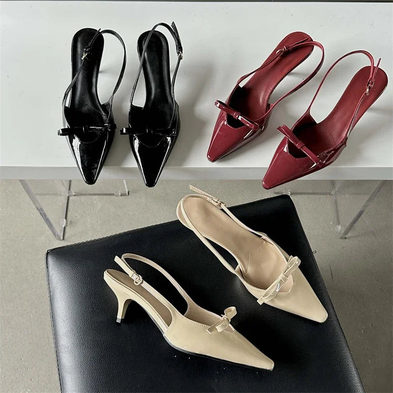 Eilyken Pointed Toe Pumps Sandals Slingbacks with Buckle Strap - Thin Heels for Wedding Party and Elegant Style