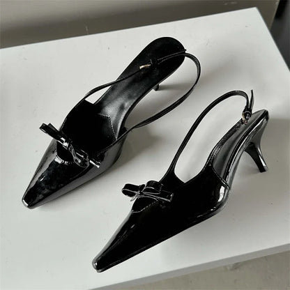 Fashion Pointed Elegant Slingbacks Buckle Strap Thin Heels Wedding Party Low Heel Pump