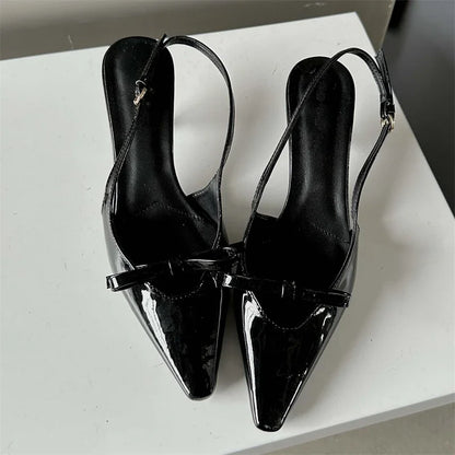 Fashion Pointed Elegant Slingbacks Buckle Strap Thin Heels Wedding Party Low Heel Pump