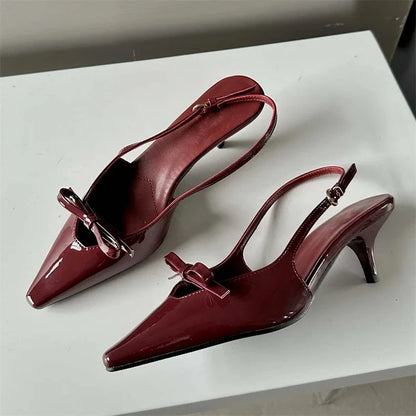 Fashion Pointed Elegant Slingbacks Buckle Strap Thin Heels Wedding Party Low Heel Pump